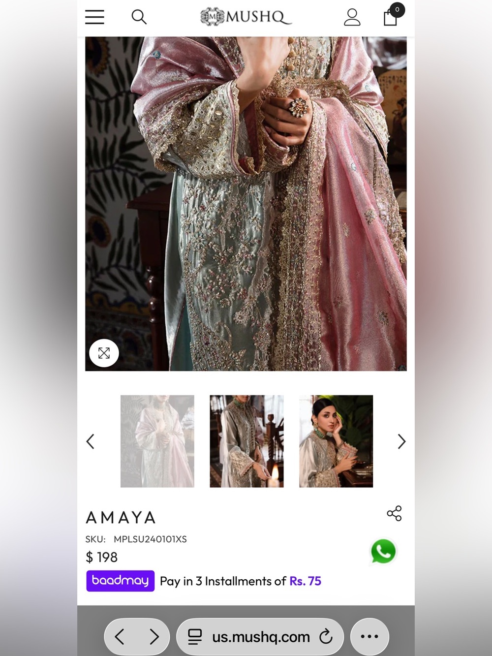 MUSHQ Embellished silk dress in Shimmering Aqua silver&tissue heavy work dupatta - Picture 16 of 16